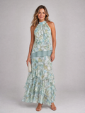 Lilou | Watercolor Halter Neck Tiered Midi Dress