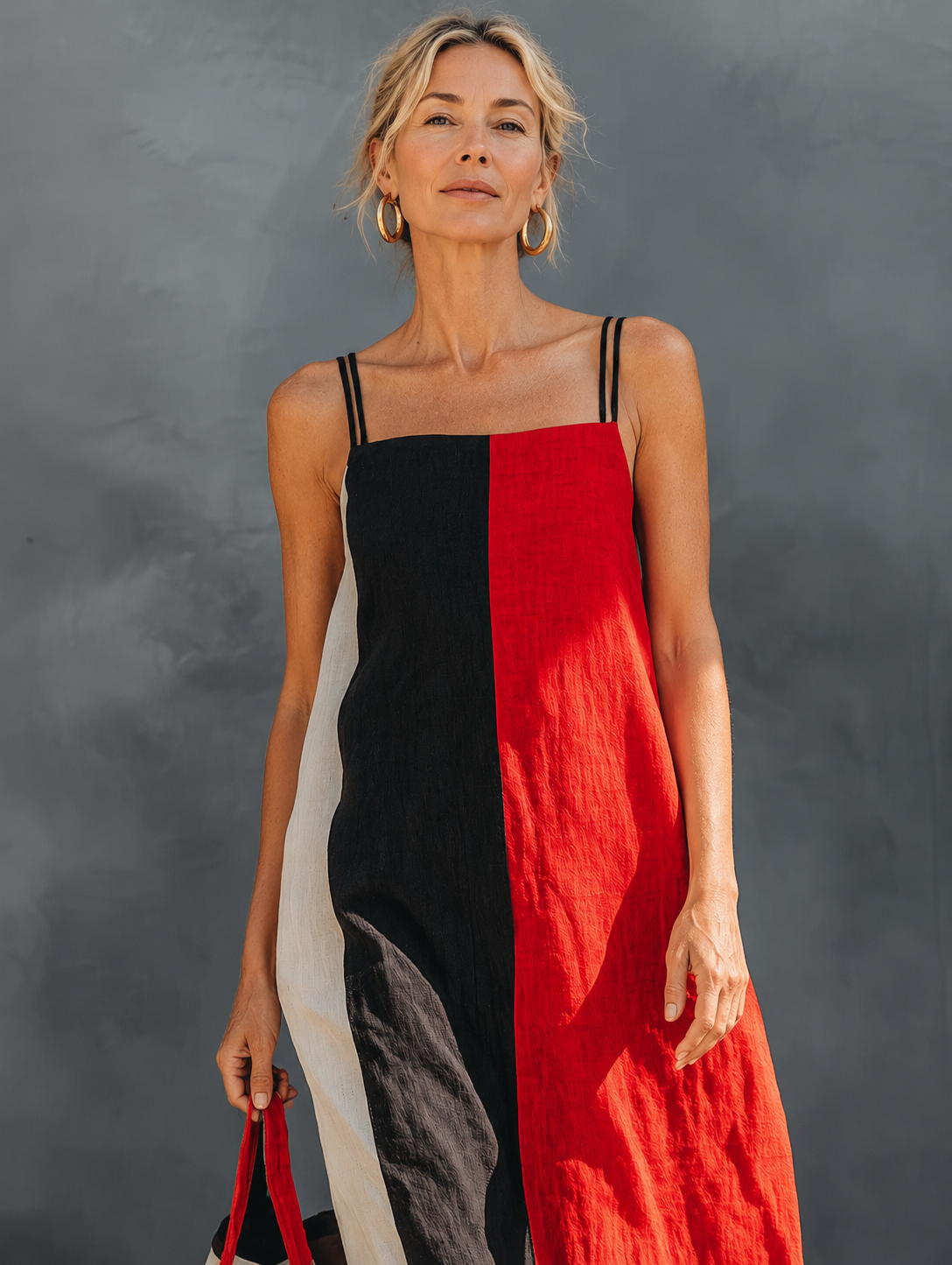 Helena | Color-Block Linen-Blend Maxi Dress