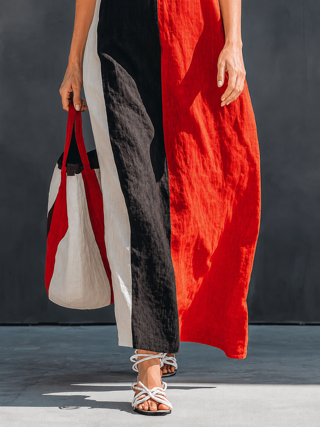 Helena | Color-Block Linen-Blend Maxi Dress