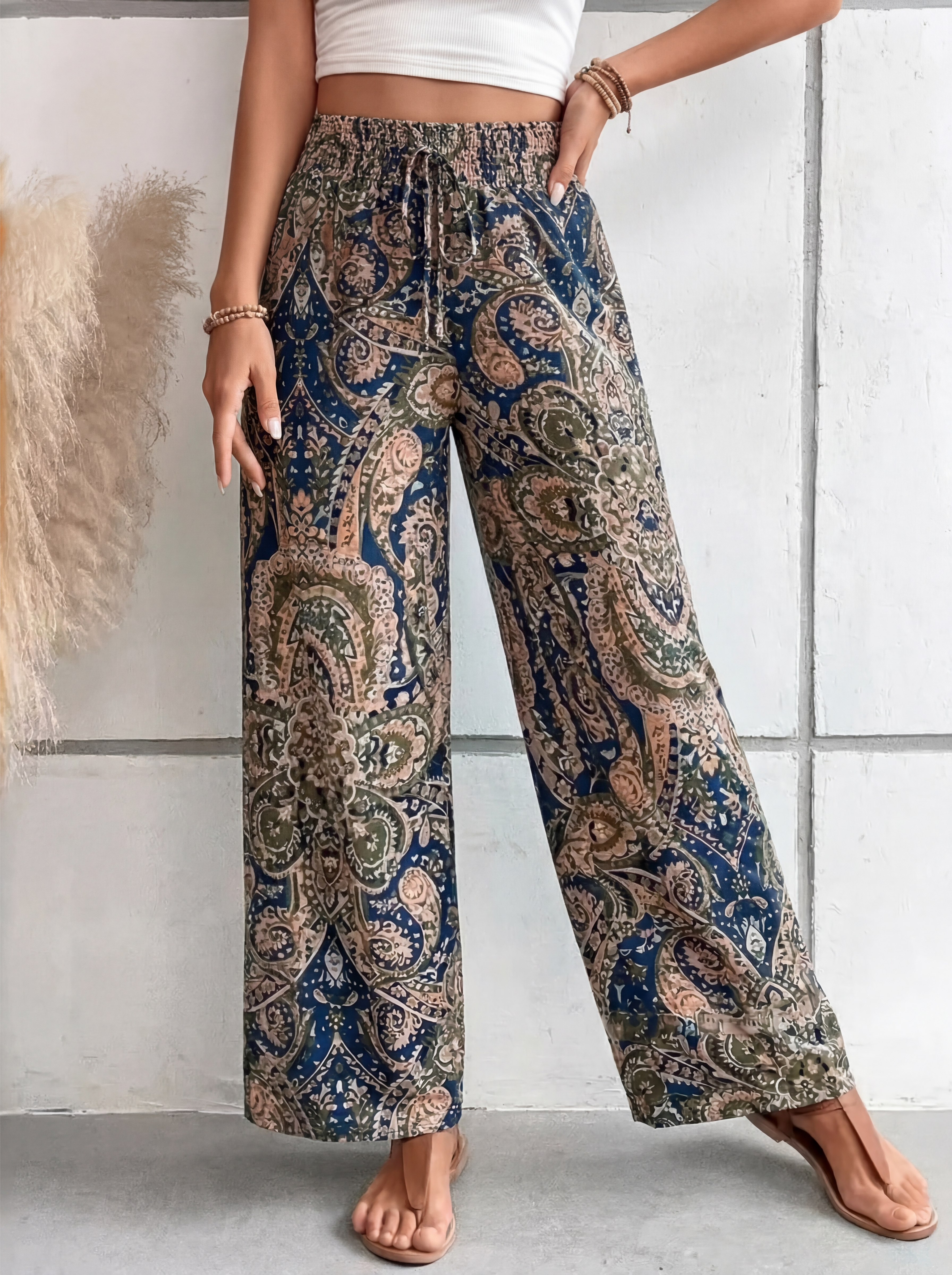 Evie | Printed Wide-Leg Trousers