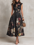 Violetta - Black Midi Dress in Pleated Satin