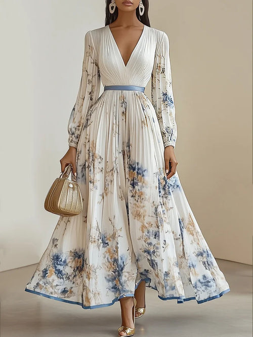 Alice | Watercolour Pleated Maxi Dress