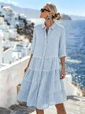Marina™ | Coastal Stripe Tiered Shirt Dress