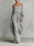 Isabela | Flowing Grey Outfit with a Strappy Top and Lightweight Trousers