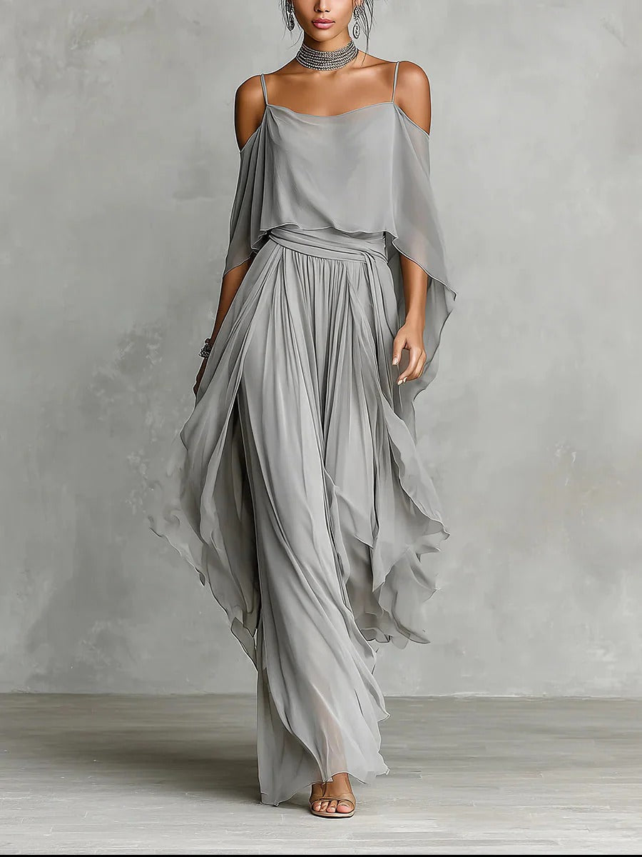 Isabela | Flowing Grey Outfit with a Strappy Top and Lightweight Trousers