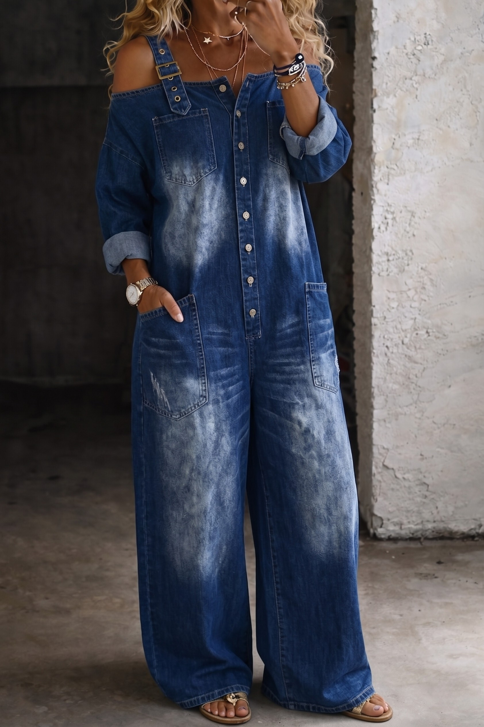 Sophia | Denim Jumpsuit with Exposed Shoulders